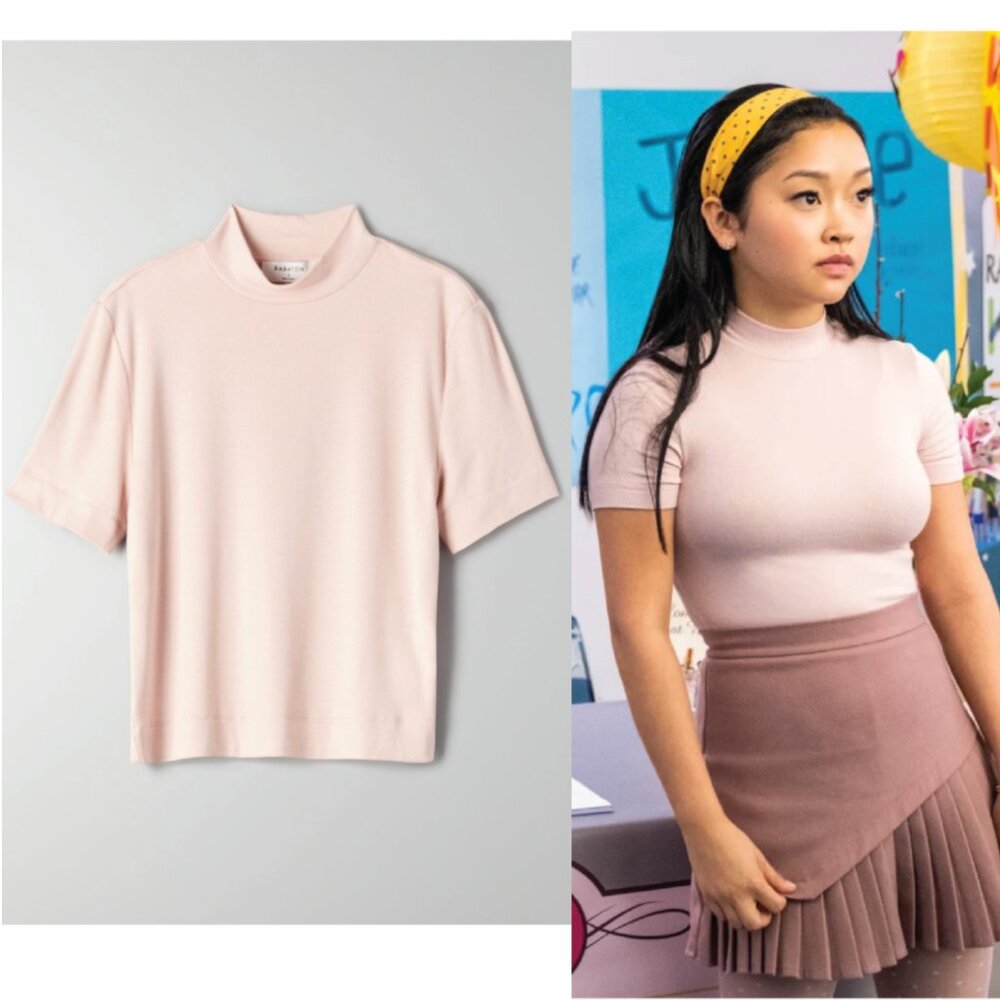 ARITZIA BABATON Gonzalo Mock neck short sleeved topshirt Ribbed Blush Pink